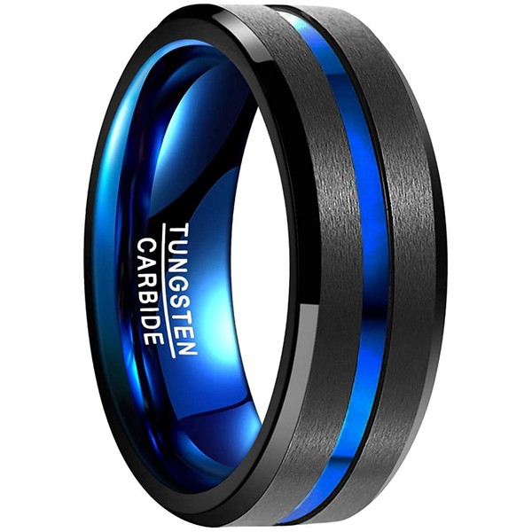 083BASE Men's Tungsten Carbide Rings Black Outer Width 8 mm