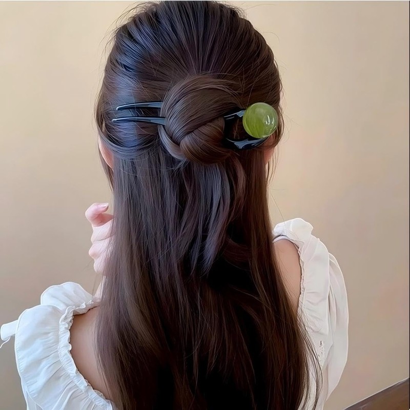 WENJESO Retro Simple Beaded U-Shaped Hair Stick for Women Bun