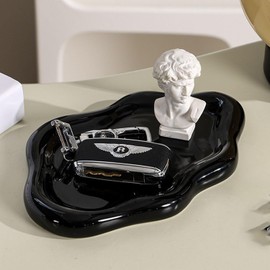 Wnntyu Badezimmer Tablett Marmor Schmuck Deko Tablett Keramik Badezimmertablett Schmuck Tablett Marmor Oval 26 X 16CM (Schwarz)