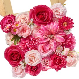 Serwalin Artificial Hot Pink & Magenta Flowers, Fuchsia Silk Fake Flowers, Pastel Pink Faux Flowers for Wedding Bouquet, Table Centerpieces, Home Decor