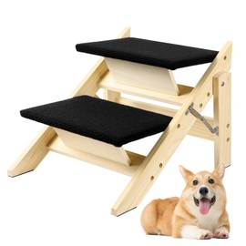 Foldable Dog Stairs/Ramp with 2 Steps - Durable Wooden Pet Stairs for Small, Medium, Large Dogs - Black (No Assembly Required)