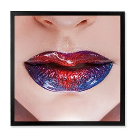 DesignQ Beautiful Women Lips With Bright Lipstick Modern Framed Wall Art