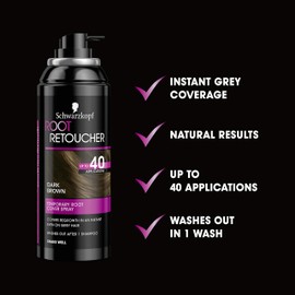Schwarzkopf Root Retouch, Vegan, Temporary Dye Instant Brunette Hair Root Concealer, Grey Coverage, 40 Applications, 1 Wash, Dark Brown, 120ml,