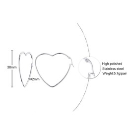 Caimeytie Women's Heart Hoop Earrings Geometric Shape Stainless Steel, Stainless Steel, No Gemstone