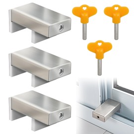 3 Pieces Door Frame Security Lock Security Set for Sliding Windows - Window Locks Stopper Stainless Steel with Key Window Lock for Home and Office