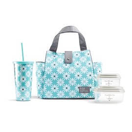 Fit & Fresh Lunch Bag For Women, Insulated Womens Lunch Bag For Work, Leakproof & Stain-Resistant Large Lunch Box For Women With Containers and Matching Tumbler, Snap Closure Westport Bag Aqua