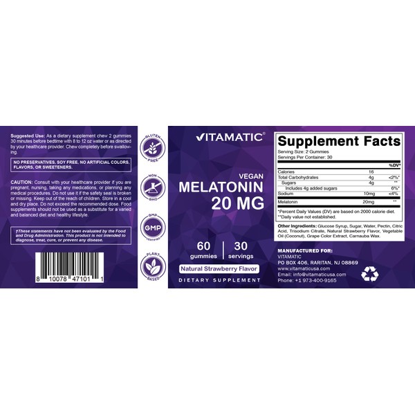 Vitamatic Melatonin 20mg Gummies for Adults, 30 Servings - 60