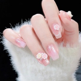 Nail Parts, Rose, Moon Flower 3D Resin Nail Accessories Set, Nail Decoration, Flower Jewelry Parts, Green Leaf, Beautiful, Multi-Color, Nail Stone, Rhinestone, Nail Decoration, Deco Parts (Rose)