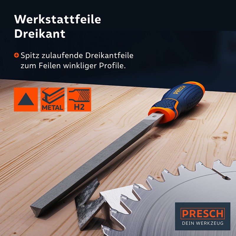 Presch Workshop File Triangular 200 mm with Cross Cut H2