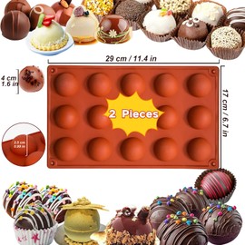 Round Silicone Molds, Half Sphere Silicone Molds, 15-Cavity Semi Sphere Silicone Molds Non-Stick,Half Sphere Silicone Baking Molds for Making Jelly, Chocolates, and Cake.2 PCS. By ENBRWAS.