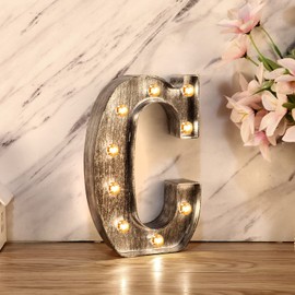 Light up Letters Silver Grey LED Marquee Letter Lights Sign for Cafe Wedding Birthday Party Christmas Lamp Home Bar Initials Decor - C