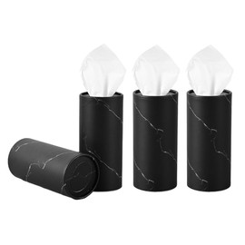 Gasedin 4 PCS Car Tissue Holder, Paper Towel Cylinder Fits Automotive Cup Holder, Car Travel Tissues Packs Round Paper Napkins Container, Creative Tissue Box with Papers Inside (Marble Black)