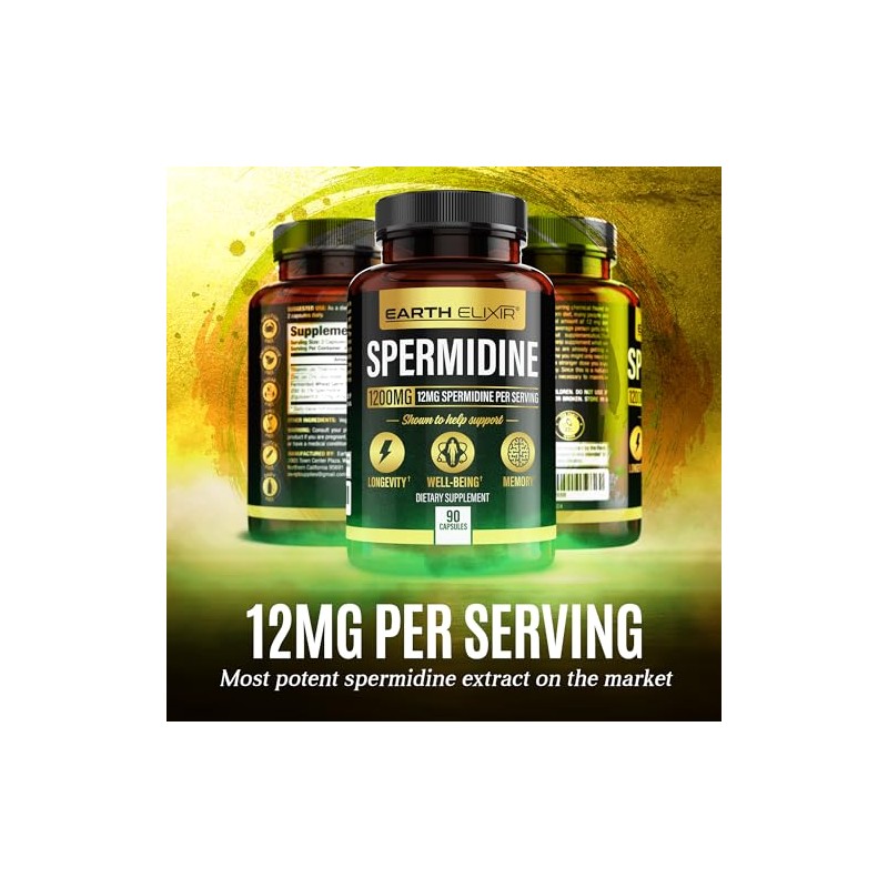 Earth Elixir Suplementos Espermidina 1200 Cápsulas Fabricado Estados Unidos Pureza