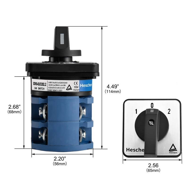 Heschen Universal Rotary Cam Selector Changeover Switch, SZW26-63/D202.2, 660V 63A,