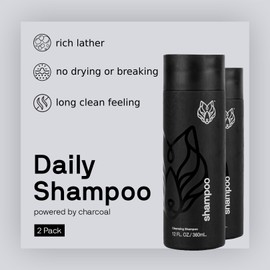 Black Wolf Everyday Men’s Shampoo - 2-Pack (12 Fl Oz) - Charcoal Powder Cleanses Scalp and Fights Dirty & Greasy Hair - Thick & Rich Lather Daily Shampoo - For All Hair Types