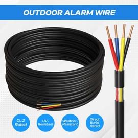 Cables Direct Online 22-Gauge Outdoor Alarm Wire, 500 Ft, Black 22 AWG, 4 Conductor, Copper Clad Aluminum, Solid Bulk Security Cable | CL2 Rated, Direct Burial, UV & Weather Resistant for Exterior