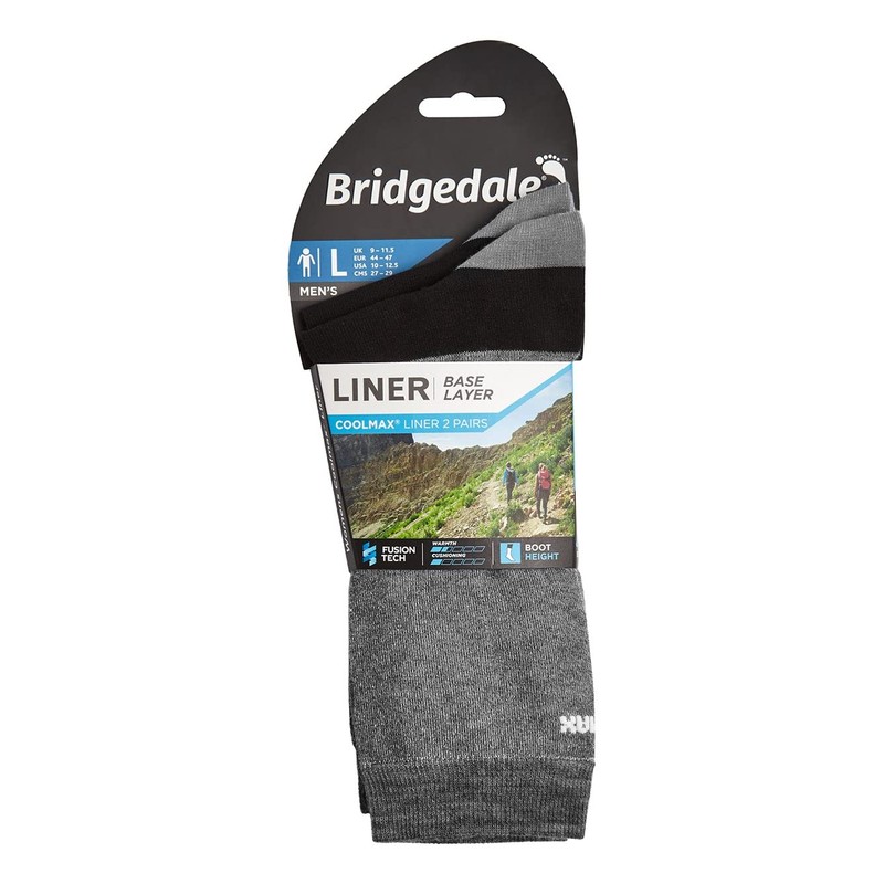 Bridgedale LINER Base Layer Coolmax Liner Boot x 2-Men's- Medium-Grey