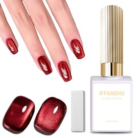 IFFANSHU Cat Eye Gel Nail Polish, 15ML Red Holographic Glitter Nail Polish with Magnet Red Light Cat Magnetic Gel forf Nail Art DIY Salon Manicure