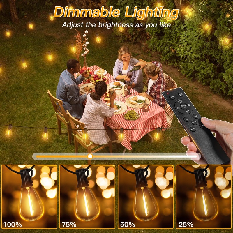 Ollny S11 100FT Outdoor String Lights with Remote, Plug in