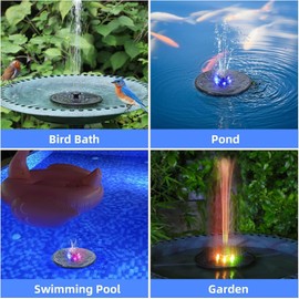 Solar Fountain, Powered Water 4W Pump for Bird Bath with LED Lights, 7 Nozzle an