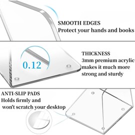 Deefongo 6Pcs Bookends, Acrylic Book Ends with Non-Slip Stickers, Clear Bookends for Shelves, Book Stopper, Book Organiser, Suitable for School, Home, Library, and Book Ends for Shelves