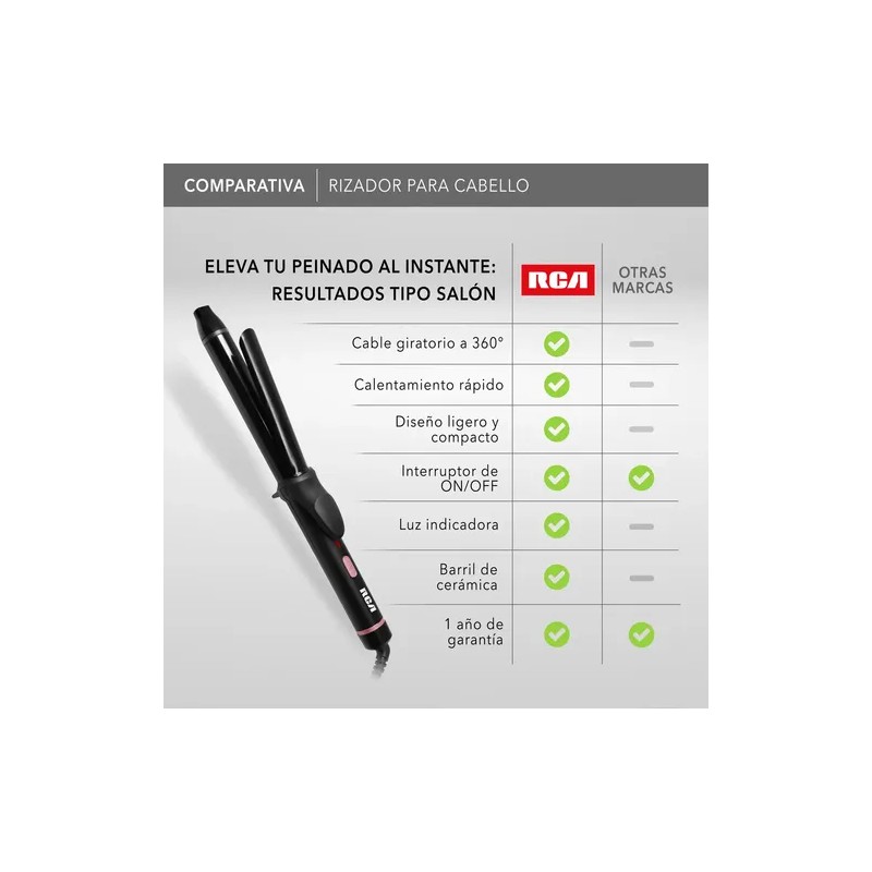 Rca Rizador De Cabello Rc-p9n Con Barril De Cerámica Negro
