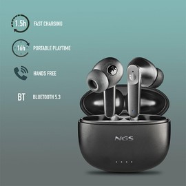 NGS Artica Hush - In-Ear Kabellose Kopfhörer mit ANC & ENC, 16 Std. Autonomie, Touch Steuerung, USB-C Ladestation, Mikrofon, Ergonomisches Design, Verstellbare Ohrpolster, Bluetooth 5.3