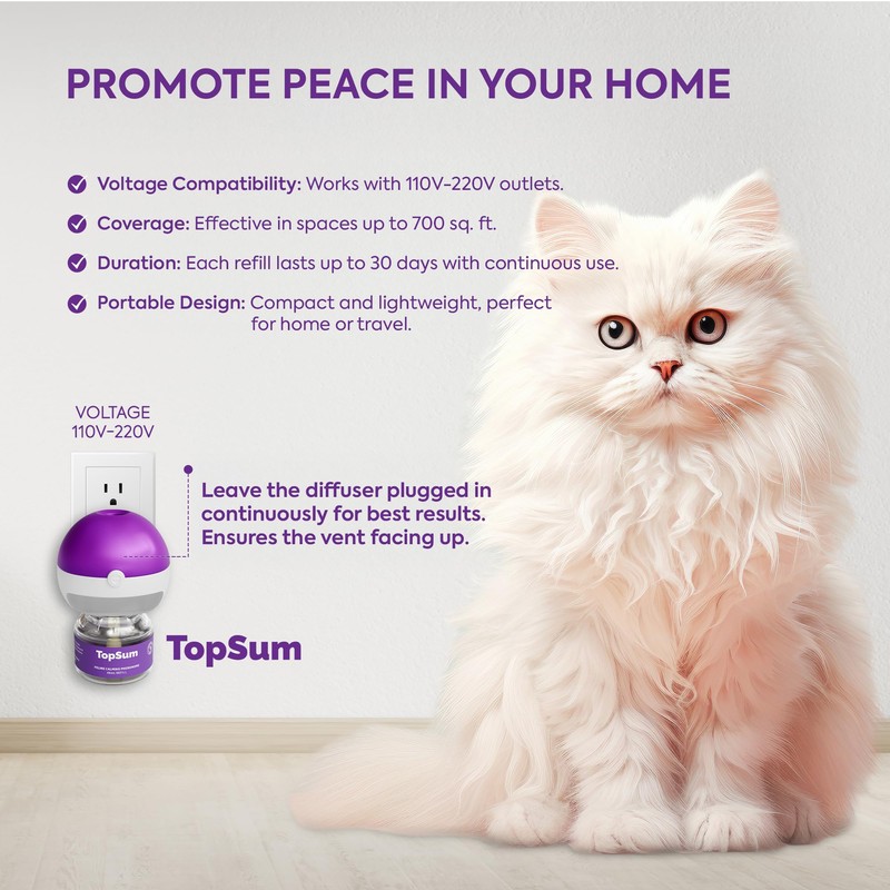 TopSum Cat Calming Diffuser Refills: Pheromone Refill for Cats, Long-Lasting