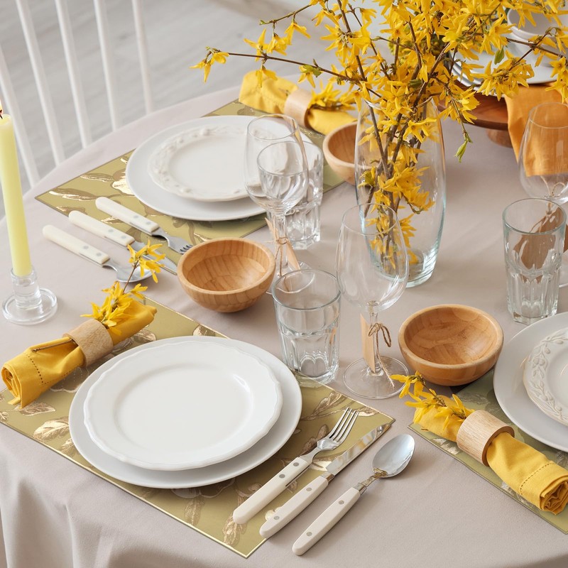 comfoyar Gold Rectangular Metallic Flower Placemats Set of 6, 12x18