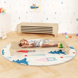 Giantex Stackable Daycare Cots for Sleeping, 51" L x 22.5" W Portable Nap Cots for Kids and Toddlers w/Easy Lift Corners, Space-Saving Toddler Bed for Preschool Classroom Pet Daycare, Pack of 6, Sand