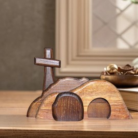 VINAER The Empty Tomb Easter Scene and Cross Decoration, Wooden Empty Tomb Easter Decor Jesus Tomb for Religious Home Office Desktop Decoration