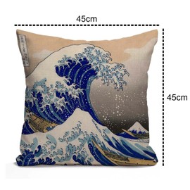 Tomda Hokusai The Great Wave Cushion Cover Throw Pillow Case Cotton Linen 45x45cm 18x18 Inch for Sofa Couch