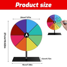 Dhqkqg Lucky Wheel for Spinning, 20 cm Lucky Wheel for Self-Design, 8 Spinning Prize Wheel Toy, Acrylic Rotating Price Wheel with Removable Stand, for Carnival, Winning Fortune Spin Games, Colourful