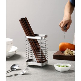 ANHORTS Kitchen Utensil Holder, Stainless Steel Utensil Holder Countertop, Kitchen Utensil Drying Caddy, Cutlery Drainer for Kitchen Utensil, Rust-Proof Cutlery Utensil Organizer (Silver plus)