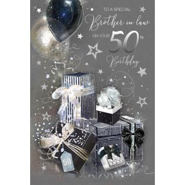 Cherry Orchard Brother in Law 50th Happy Birthday Luxury Greeting Card with Silver Foil Detailing and Silver Envelope from
