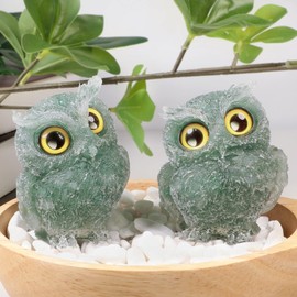 mookaitedecor 2.5 Inch Owl Green Aventurine Stone Crystal Figure, Hand Carved Statue Animals Night Owl Sculpture Crystal Stone Ornament for Desktop Office Home Decoration