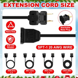 12 Pack 2 Prong Extension Cords, 3ft 6ft 9ft 12ft, Black