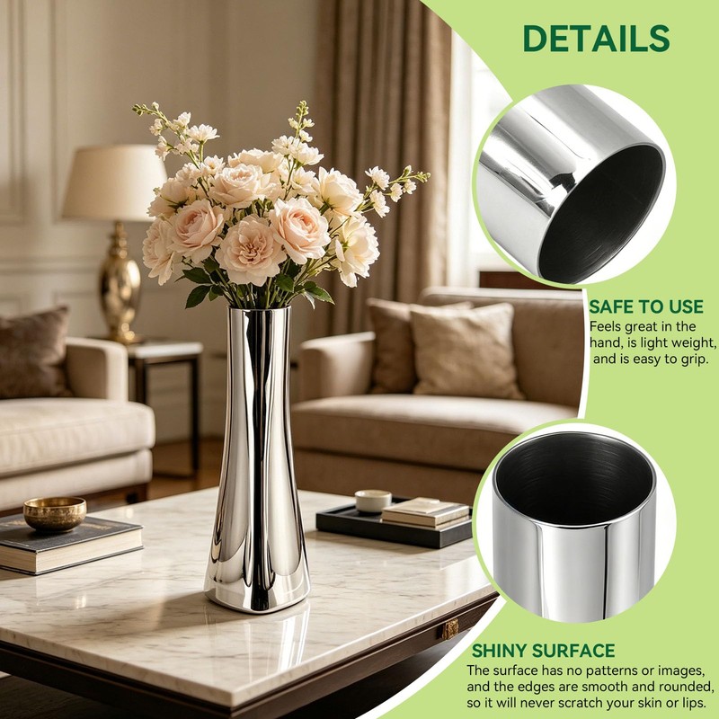Silver Flower Vases for Centerpieces, 304 Stainless Steel Bud Vases,