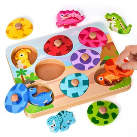 Dinosaurs Peg Puzzles Wooden Toys for 1 Year Old,Montessori Toys for Boys Girls 12-18 Months Baby Birthday Gifts, Learning Educational Toys for Toddlers Kids Age 1 2 3
