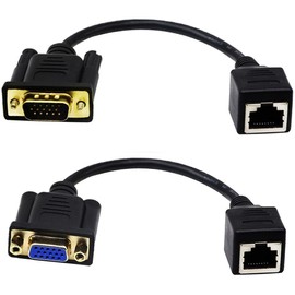 Halokny VGA to RJ45 Extender Over Ethernet Adapter Cable, VGA 15 Pin Male to CAT5 CAT6 RJ45 Female Network Cable Extender Connector Adapter 15CM/0.5Ft (2-Pack)