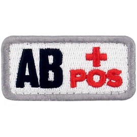 EmbTao Type AB Positive Tactical Blood Type Patch Embroidered Morale Applique Fastener Hook & Loop Emblem - Black & Red - 2"x1"
