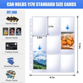 65 Pack 9 Pocket Card Sleeves Binder Sheets, Trading Card Sleeves for 3 Ring Binder, Holds 1170 Cards, Card Holder Binder Pages Protectors Fit for MTG, TCG, Baseball, Football, Game, Business Cards