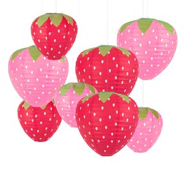 Ayearparty 8 pcs Strawberry Paper Lanterns for Strawberry Themed Party Decor Girls Room Decorations Kids Birthday Party Supplies Red and Pink Fruit Hanging Ornaments