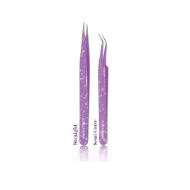 Eyelash Extension Alluring Purple With Glitters Tweezers (Straight & Semi Curved)