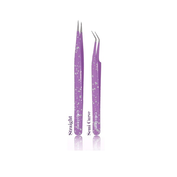 Eyelash Extension Alluring Purple With Glitters Tweezers (Straight & Semi