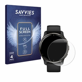 Savvies 4x Full Screen Protector for Garmin Venu 2 Plus Full Cover Screen Protector Film [3D Curved, Transparent, Anti-Fingerprint]