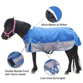 Gallopoff Mini Horse/Pony/Foal/Miniature Size 36"-51" Lightweight Waterproof & Breathable 1200 Denier Turnout Blanket with No Filling RoyalBlue 45"
