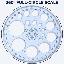 White Round Protractor 360 Degree, Plastic Full Circle Template, 16 Sizes Drawing Tool, Technical Drawing