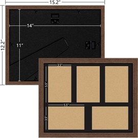 Lacopgr 4"x6" Wood Photo Collage Frame 5 Openings, 11"x14" Multi Picture Frame Collage Wall Decor, Brown Frame with Black Mat, Solid Pine Wood