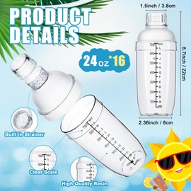 Lallisa 16 Pcs Plastic Cocktail Shaker Set Drink Mixer Clear Shaker Cup with Measurements Scales and Strainer Plastic Mixing Tool for Tea Coffee Bar Bubble Milk Christmas Gift(700 Cc/ 24 oz)